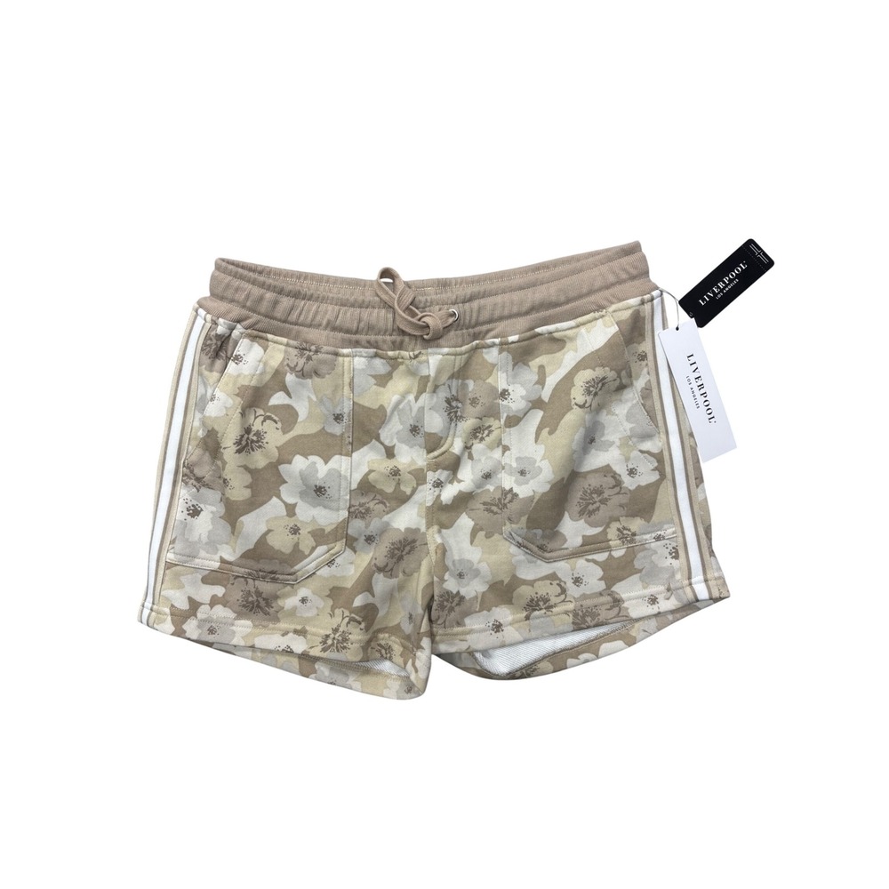 Liverpool Shorts 10 Sand Floral Camo French Terry Drawstring Lounge Tan  New
